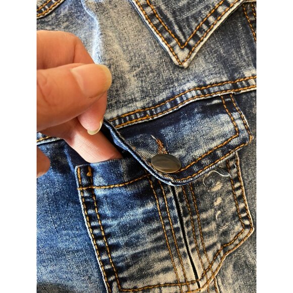 LA Coalition Womens Medium Denim & Gray Hooded Jacket With Distressed Details - Picture 8 of 13